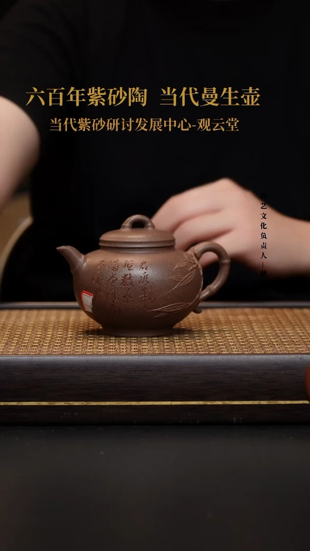 茶壶紫砂壶40 仿生竹 20目粗砂枣红泥 350CC