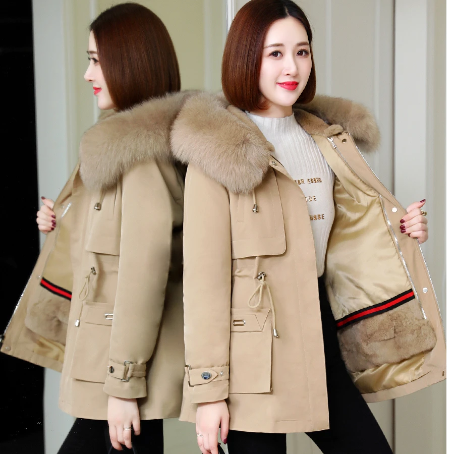 派克服女2023年冬季新款高端狐狸皮毛一体内胆海宁皮草外套中长款