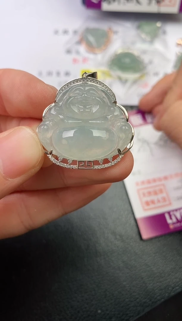颈饰银S925镶嵌翡翠浪**头挂件