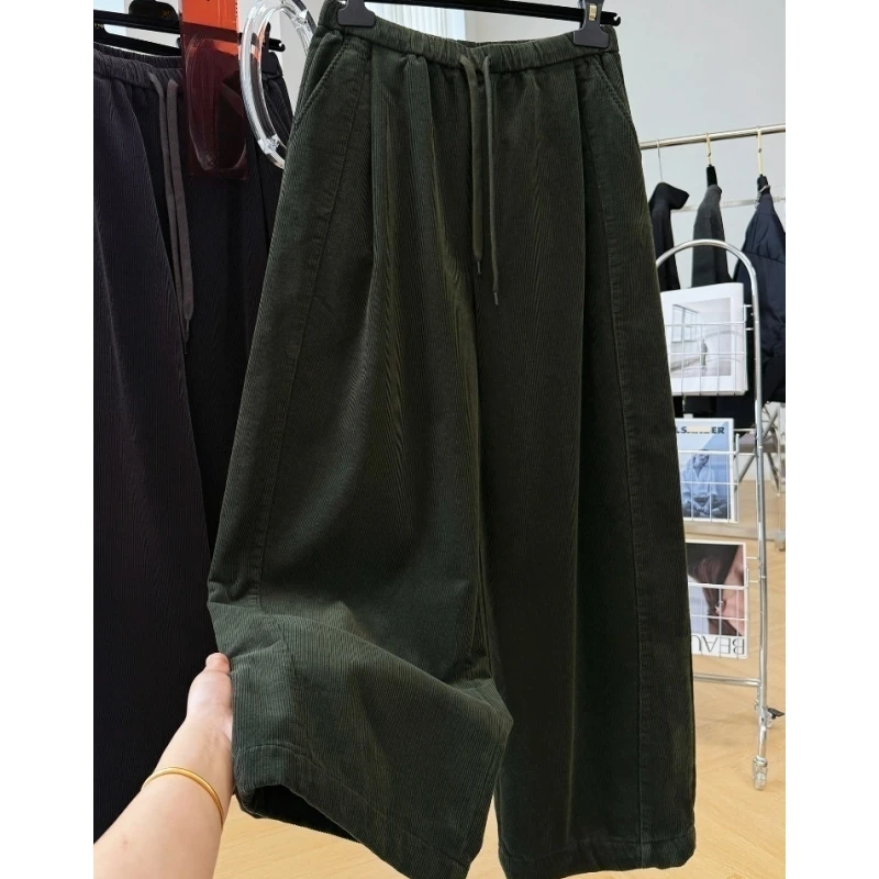 高级感加绒加厚灯芯绒松紧腰休闲裤女秋冬九分哈伦裤松弛感裤子