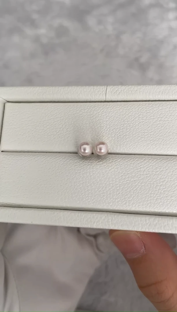 银S925镶嵌耳钉海水珍珠AK素钉5-5.5mm