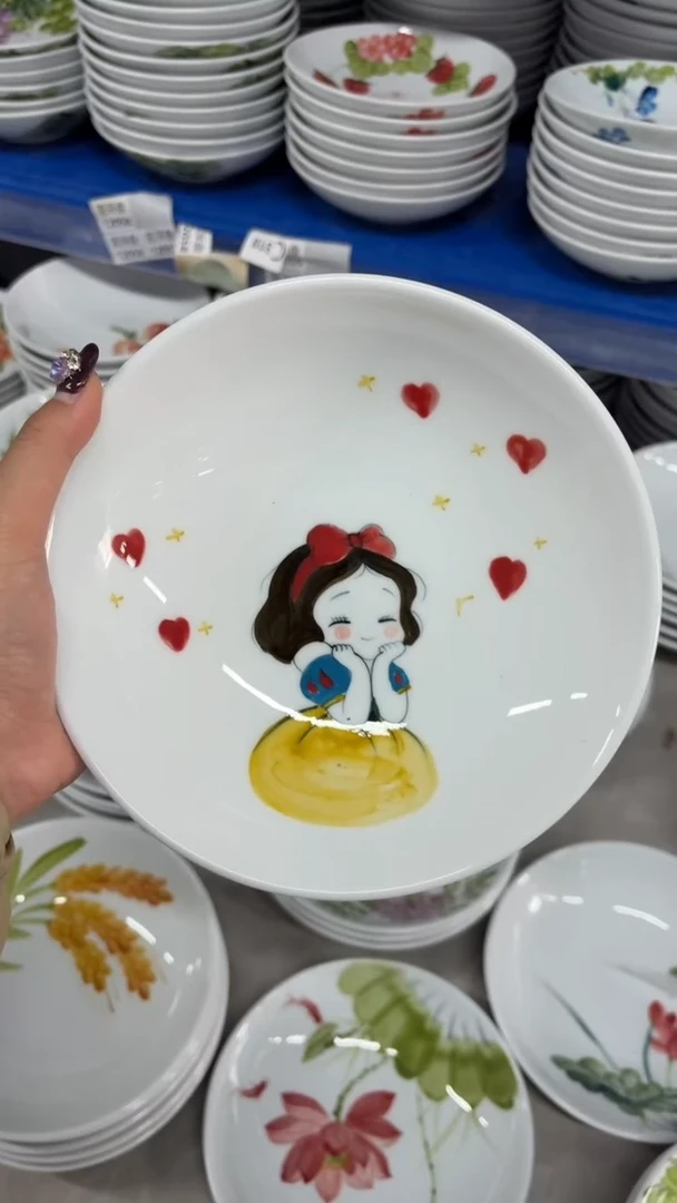 瓷片景德镇高温陶瓷食品级手绘釉中彩-圆深盘