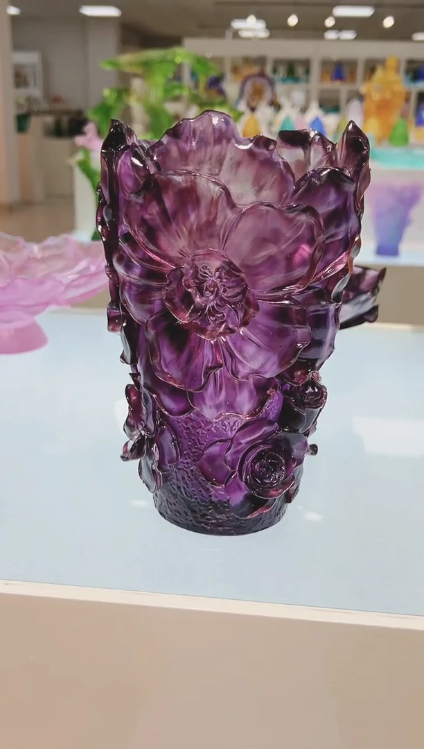 手工艺品琉璃古法琉璃山茶花花瓶