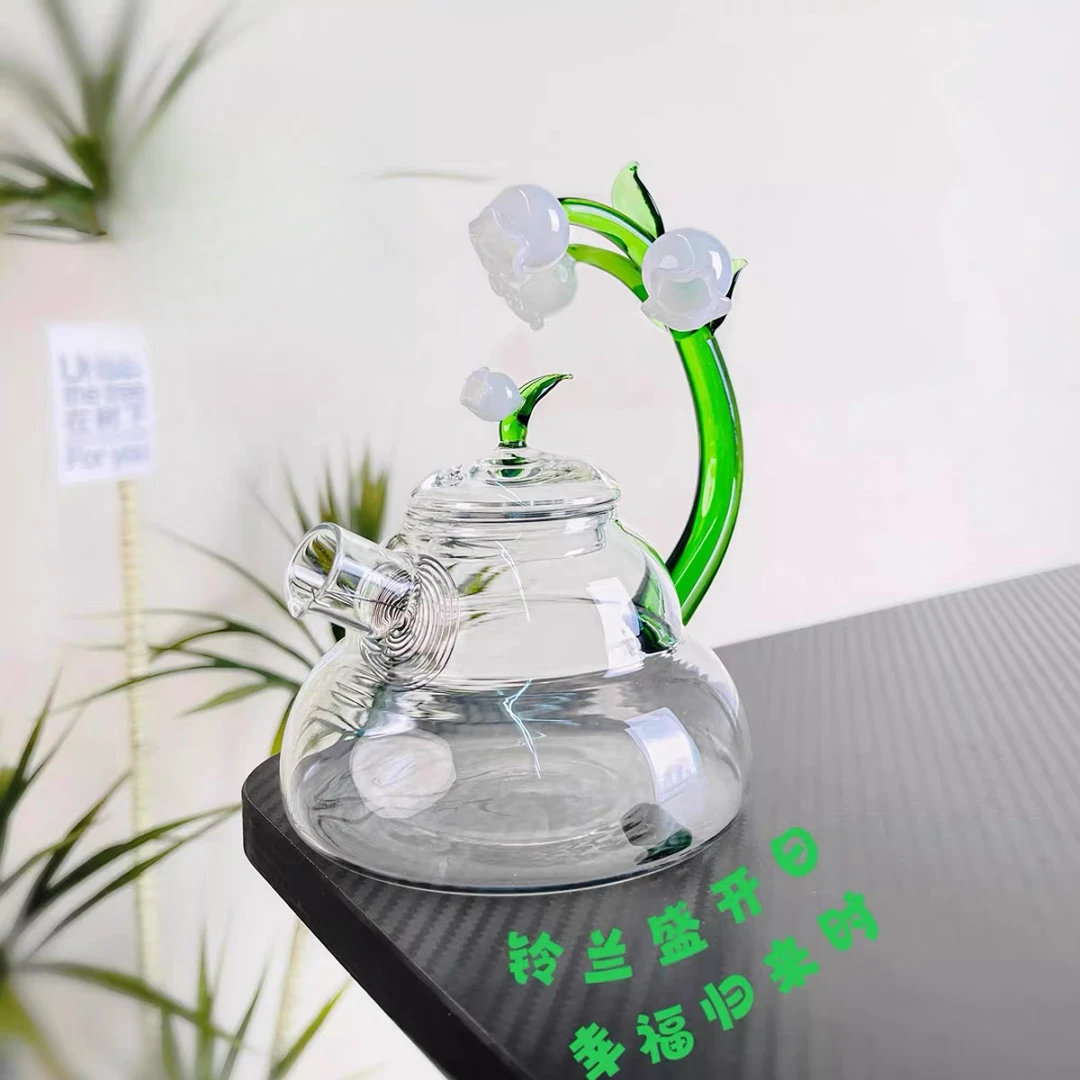 新款铃兰花系列煮茶壶高颜值手工高硼硅玻璃耐高温家用水壶