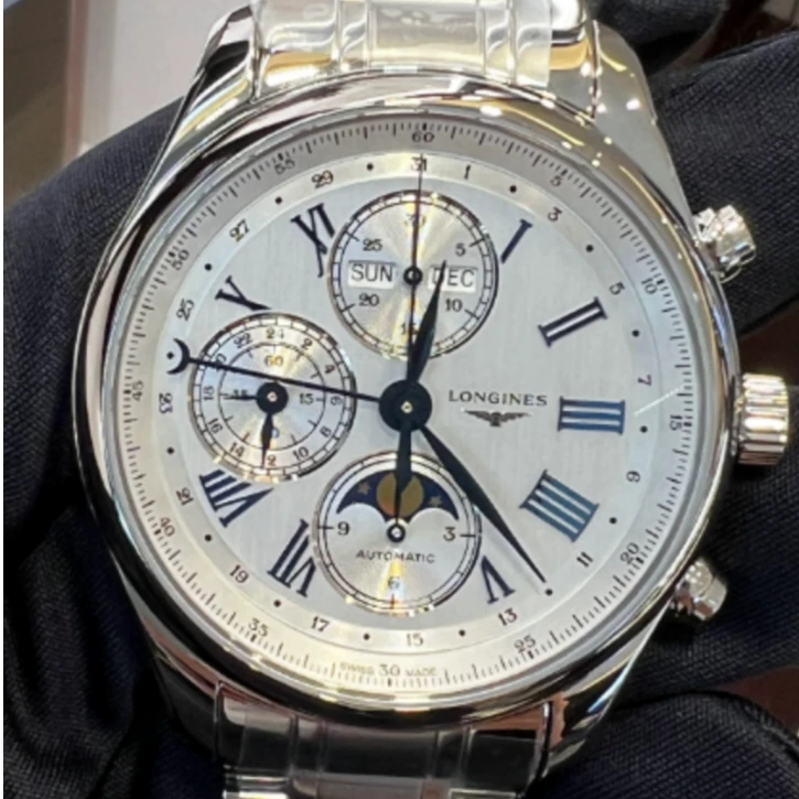 99新 Longines/浪琴 名匠八针月相/白盘机械钢带/ 42mm/罗马数字