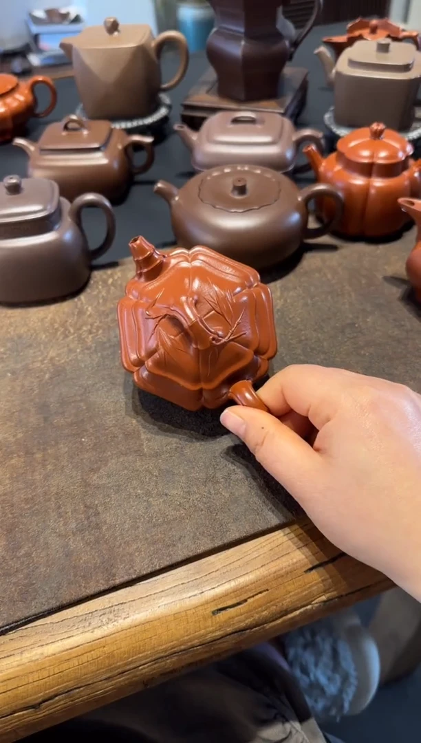 【闪购商品】紫砂茶壶六方海棠双线竹鼓