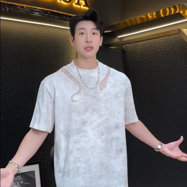 夏季高级感新款美式潮牌镂空网格圆领短袖T恤嘻哈百搭宽松上衣