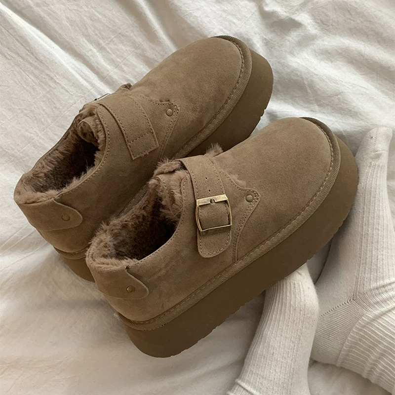勃肯棉鞋女冬季加绒外穿2025新款一脚蹬厚底增高面包鞋雪地靴J