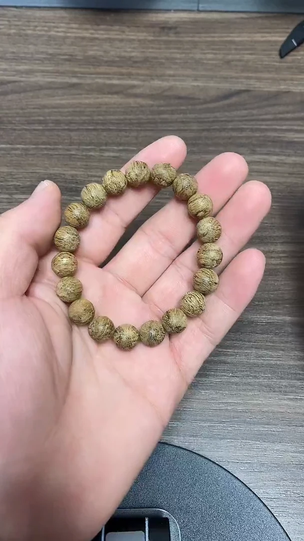 手串沉香天****?TC08009沉香天然野文莱花珠蛇皮纹单圈