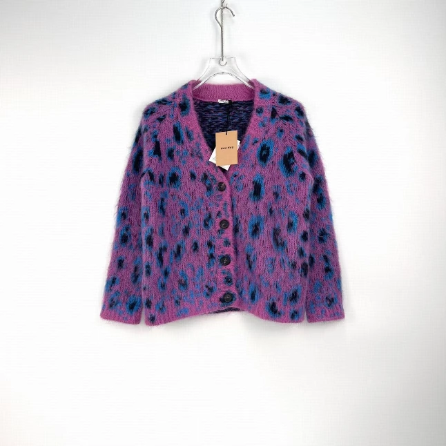 全新未使用 MIU MIU/缪缪 满印针织长袖开衫 紫色/36