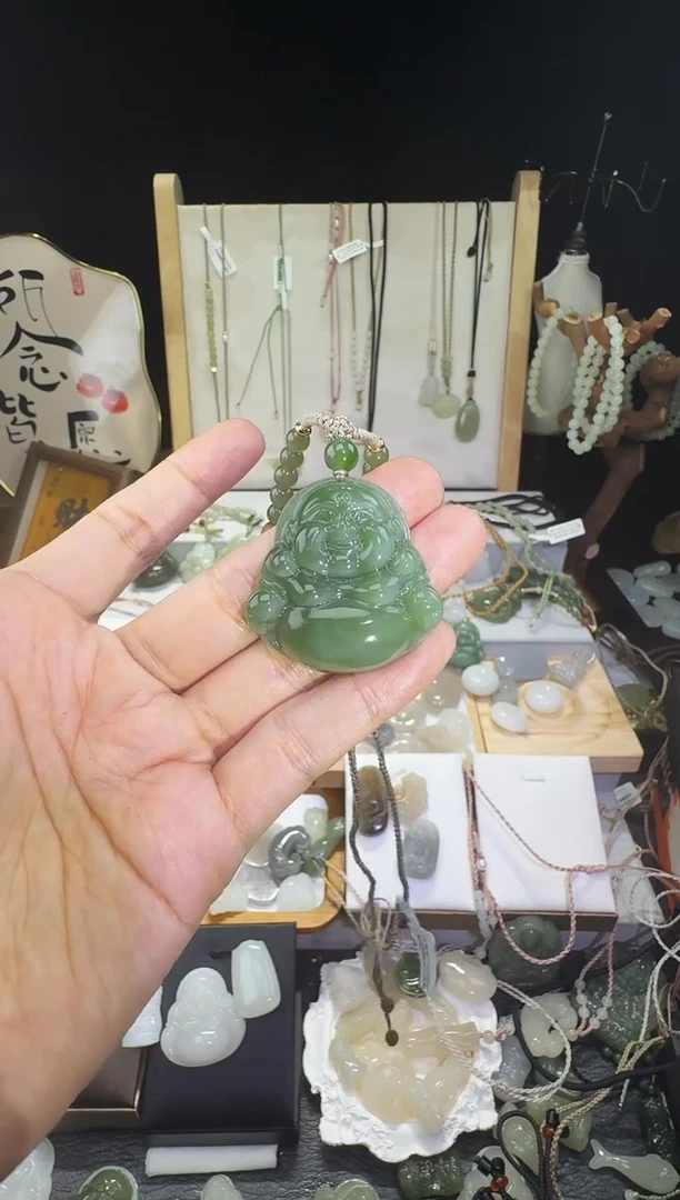 颈饰未镶嵌和田玉35碧玉粉青佛公