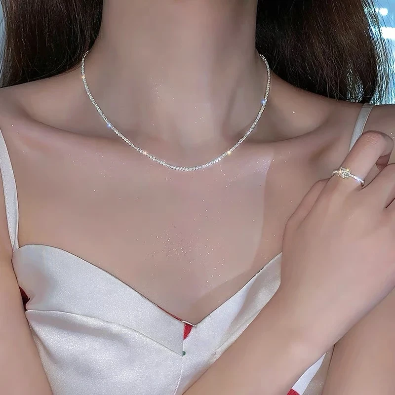 钛钢项链 满天星波光粼粼项链女链简约高级感轻奢小众闪光素链