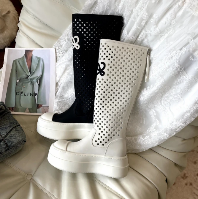 小小苏 -网洞高靴 |  凉靴不过膝薄款镂空洞洞骑士靴;ECX55172