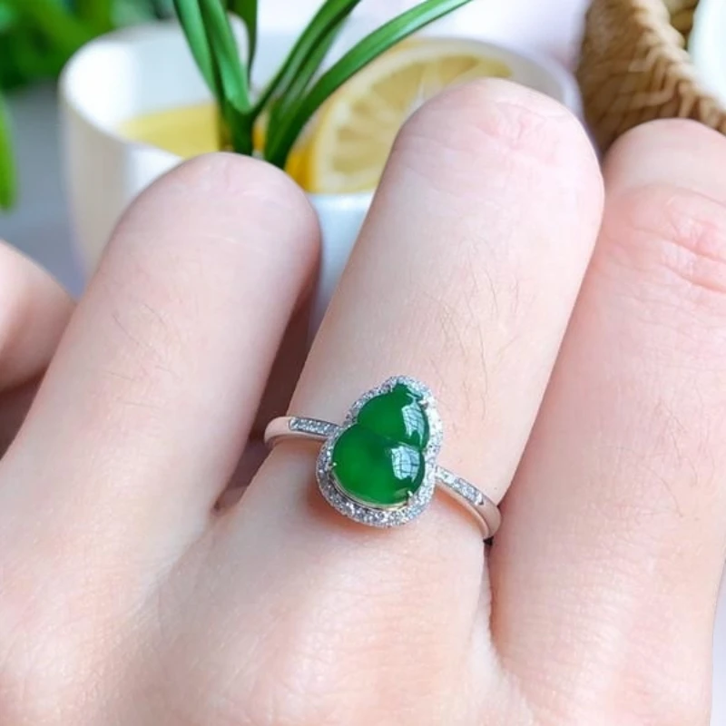 合金戒指 冰阳绿色葫芦精致镶嵌女款活口水润