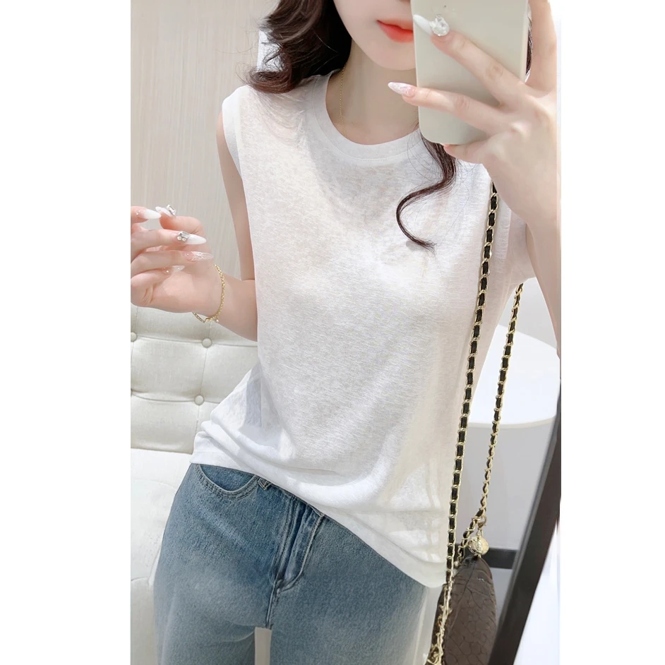 欧货白色圆领雪花棉薄款外穿吊带背心女夏内搭休闲百搭无袖上衣