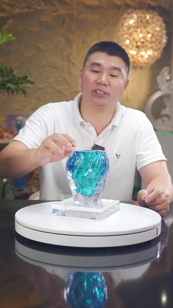 琉璃手工艺品福利蓝色水波纹香薰瓶