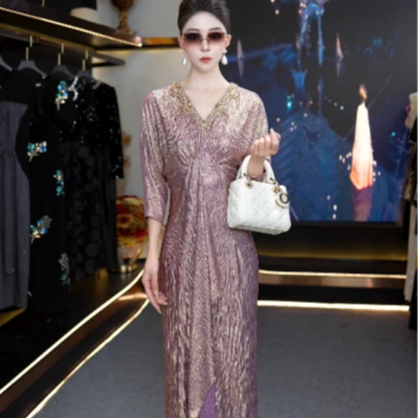 NIMOSHI莎莎新款显瘦高贵轻奢优雅设计师连衣裙Q1408