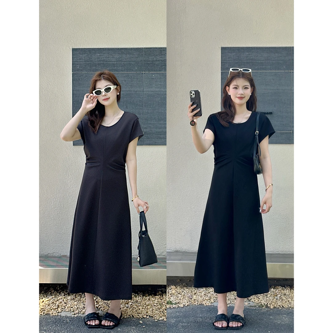 裂渡宣宣【心动聚焦】微胖大码女夏气质显瘦简约百搭连衣裙ZY505V79