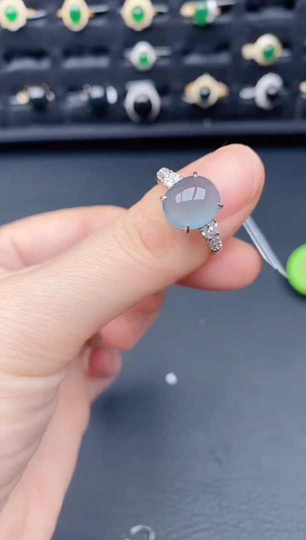 银S925镶嵌戒指翡翠天然a货翡翠65