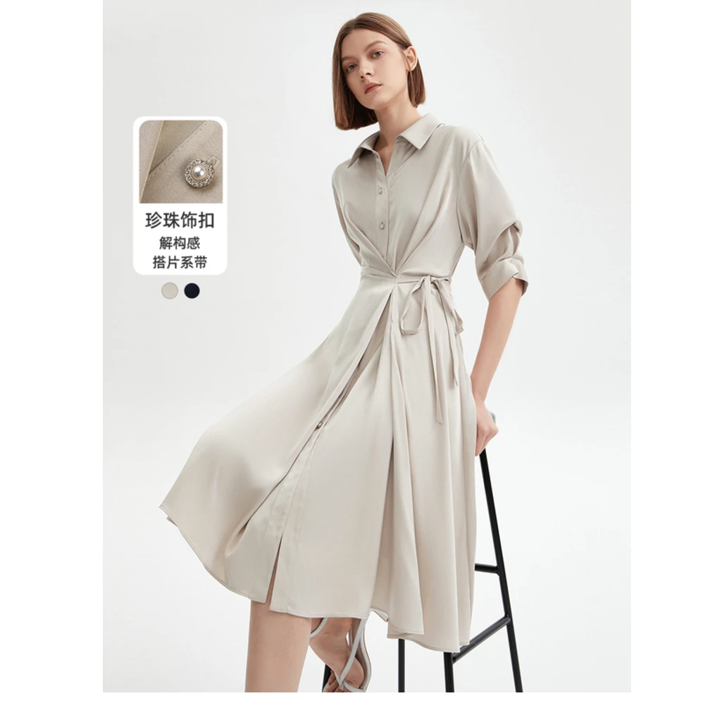 【粉丝专享】朗姿气质高级感polo领2025夏新款度假连衣裙8WOP445