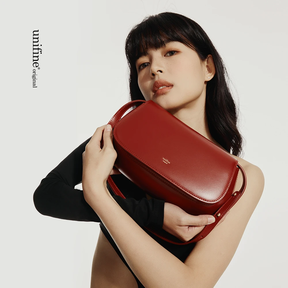unifine新款法式腋下包红色高级感真皮通勤单肩斜挎包女包包