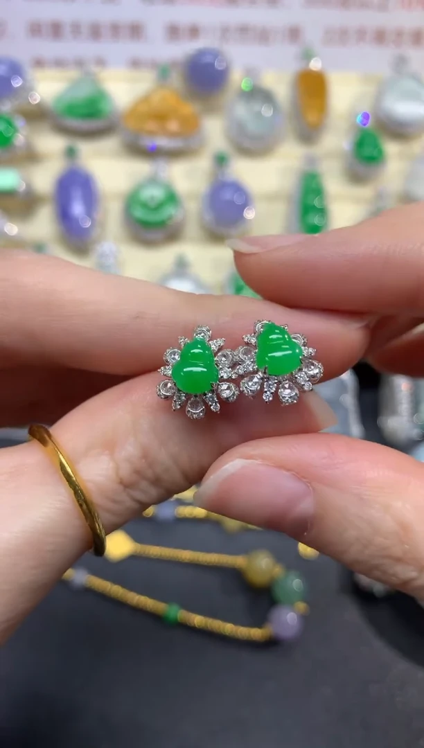 翡翠18K金镶嵌耳饰耳饰|11900+1190