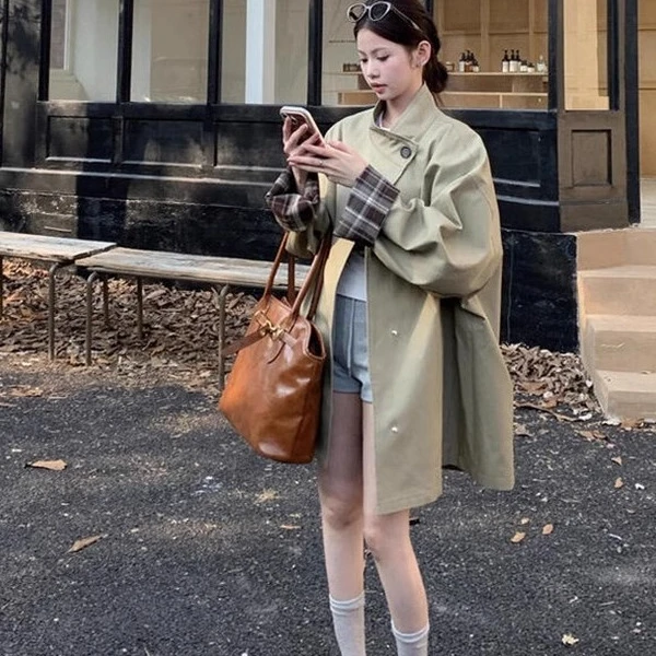 风衣外套女秋款高级感拼接撞色2025英伦风外套上衣