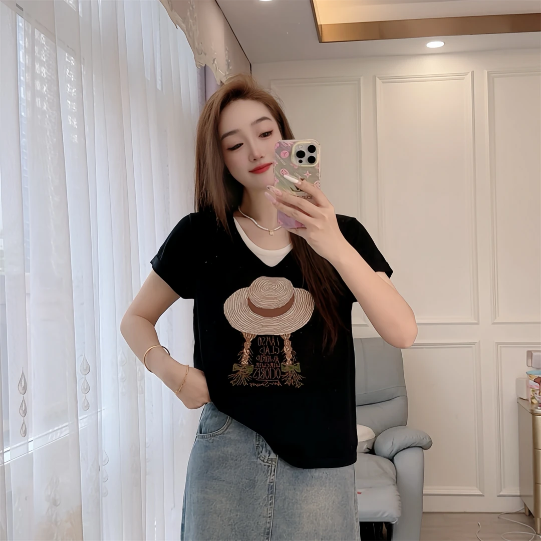 夏季新款薄款针织衫套头短袖宽松女装草帽彩色提花上衣显瘦罩衫