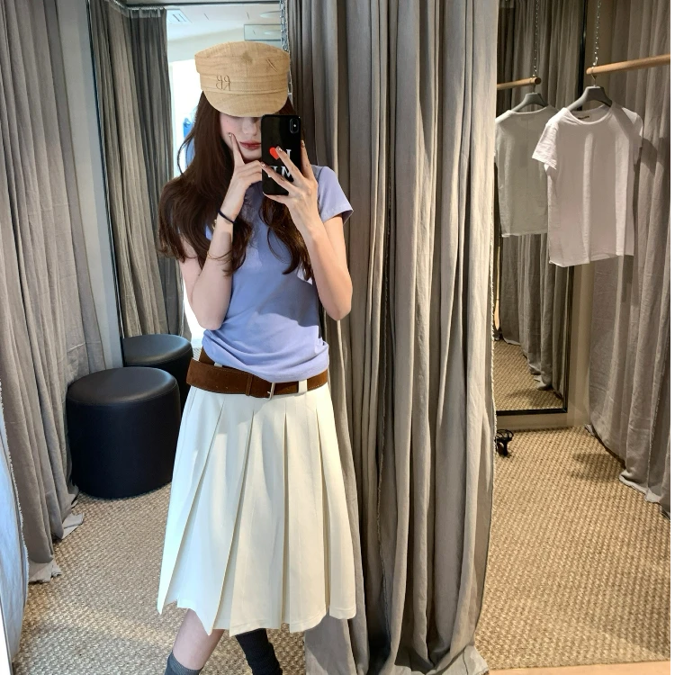 aaaaxbbb 东京景 两色休闲百褶西装裙中长裙高腰显瘦气质半身裙女