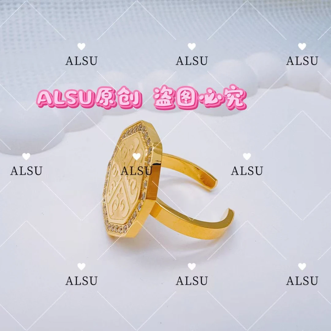 合金锆石戒指 ALSU原创民族风新款六边形重工戒指百搭时尚轻奢