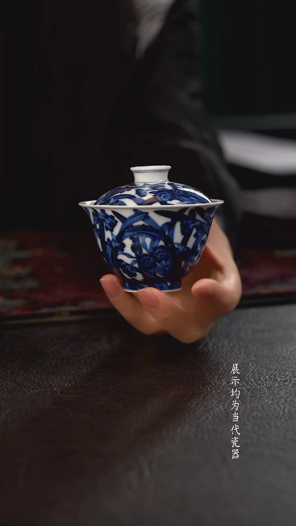 洪印慕明水仙花盖碗