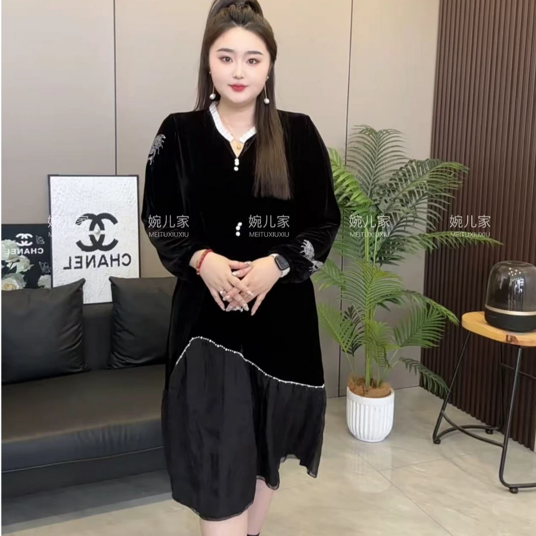 【婉儿家】显瘦气质圆领国风套头款女装连衣裙新中式秋季长袖
