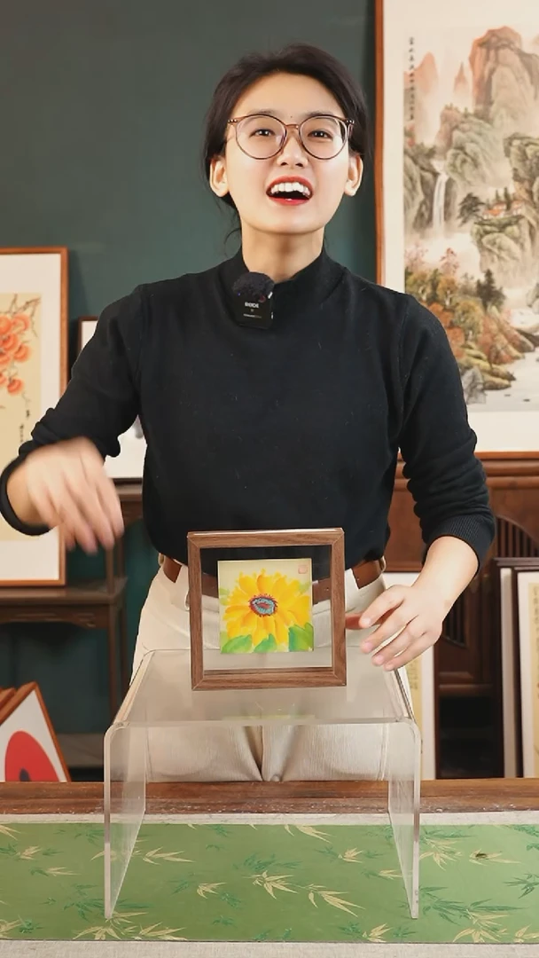 【闪购商品】书法孙颖7寸16*16玻璃双面框 向日葵