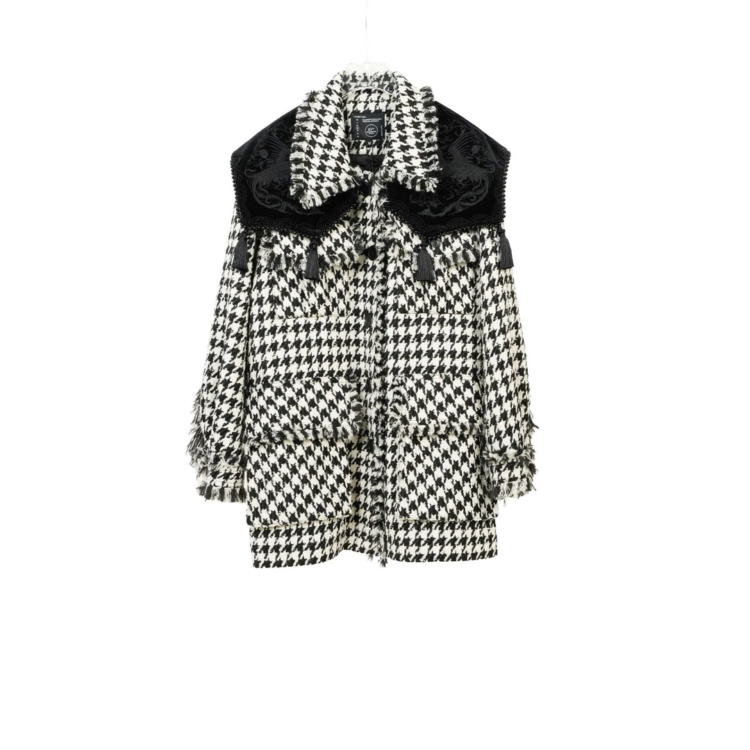 SY+ 冬季千鸟格云肩棉衣保暖轻奢时尚加厚外套2224228689