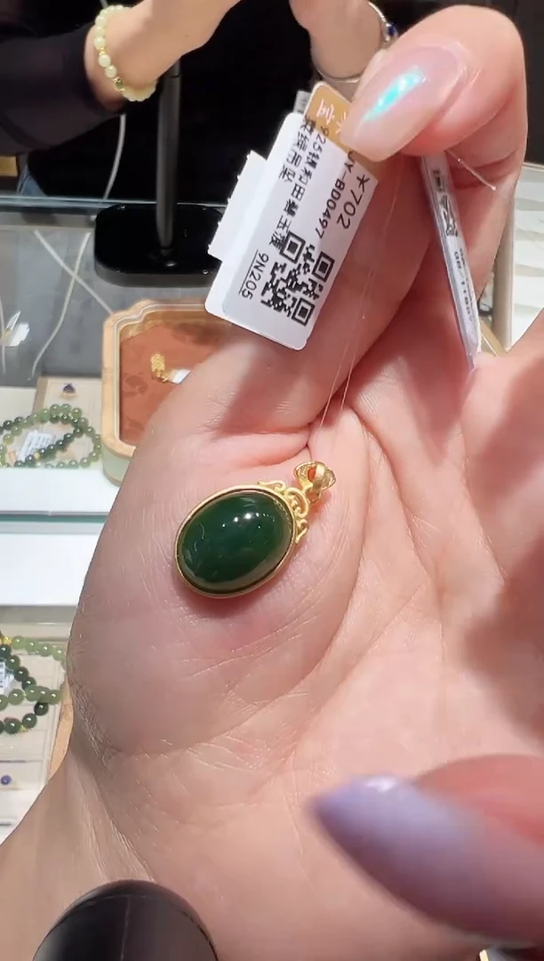 颈饰银S925镀金镶嵌和田玉@@