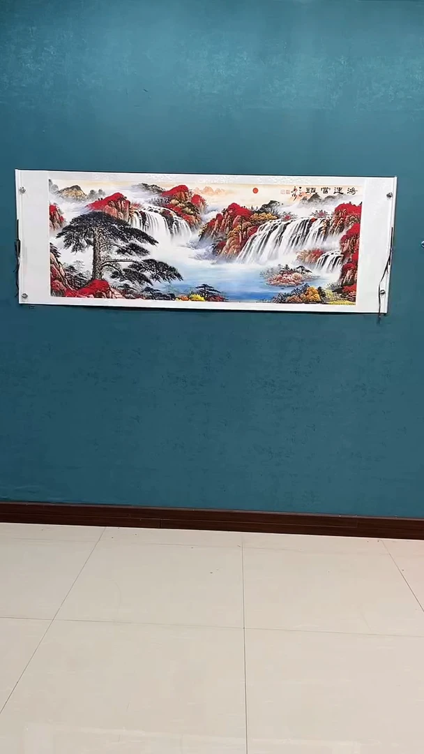 国画《鸿运当头迎客松山水》70*200厘米卷轴软裱