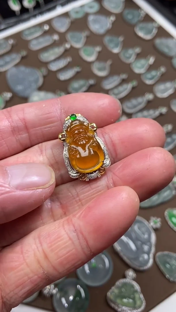 【闪购商品】翡翠吊坠(不含链)18K金镶嵌财神