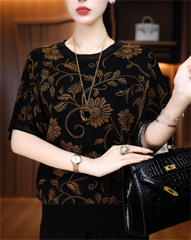 新款夏季洋气时尚气质显瘦百搭短袖上衣女舒适透气上衣V25Z436