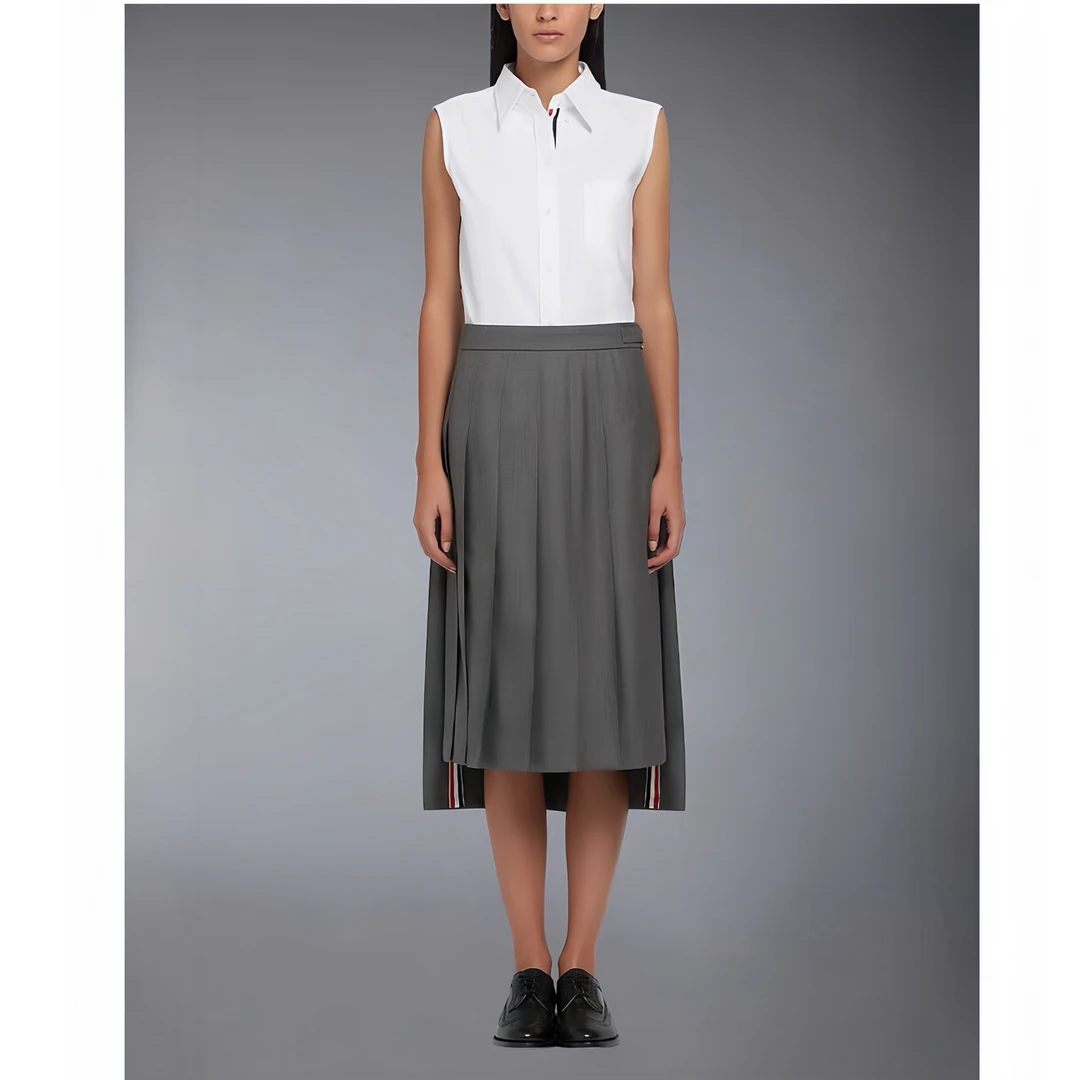 TB同款Du家定制罗缎府绸级纯棉白色无袖衬衫25B3012