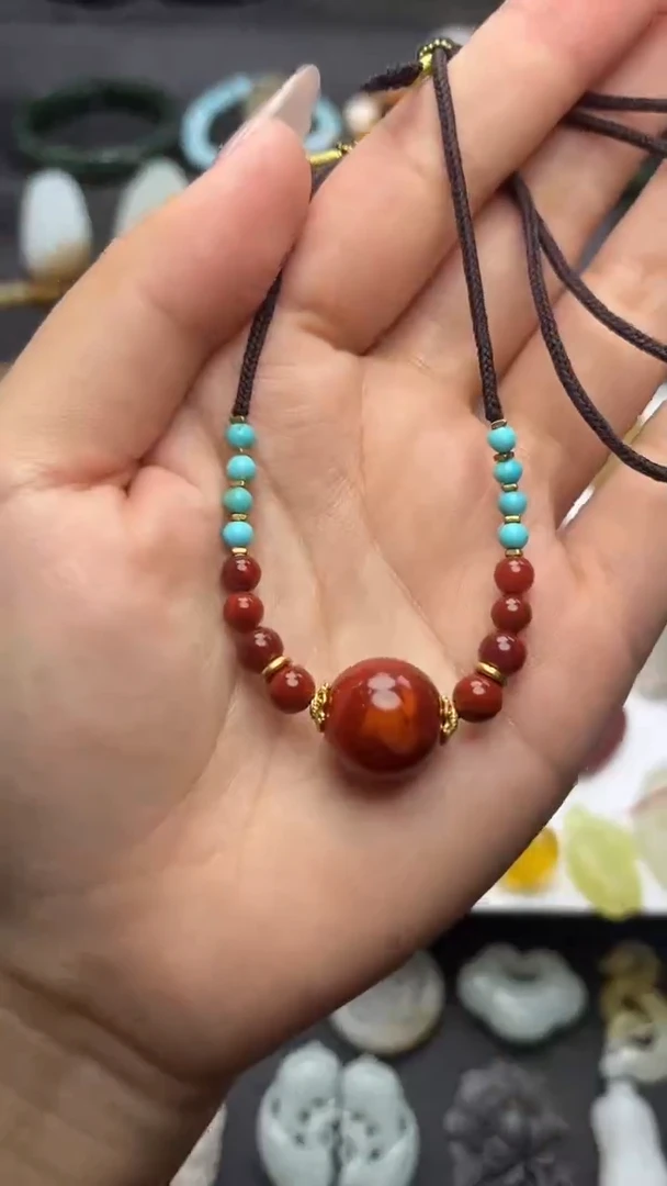 颈饰银S925镶嵌南红玛瑙吊坠