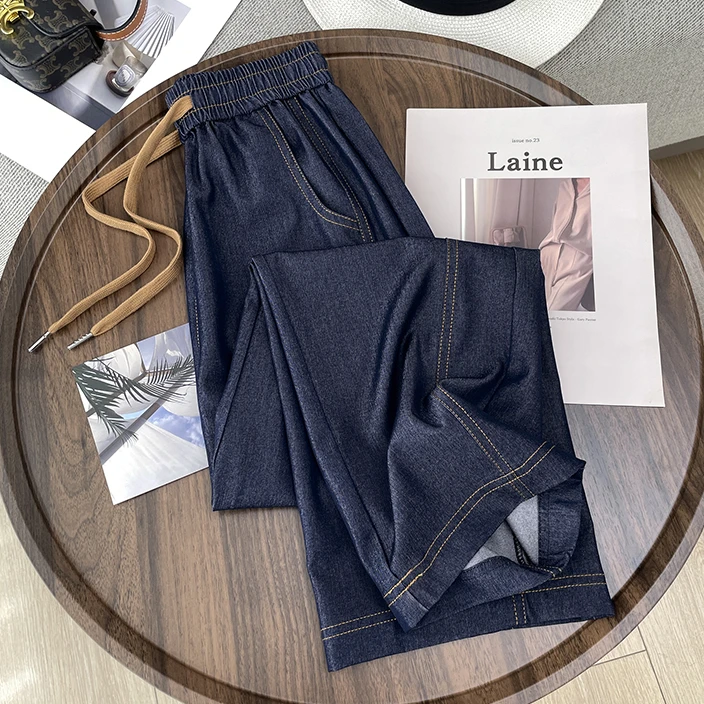 天丝牛仔阔腿裤女夏季薄款高腰宽松冰丝女裤子夏天垂感窄版直筒裤