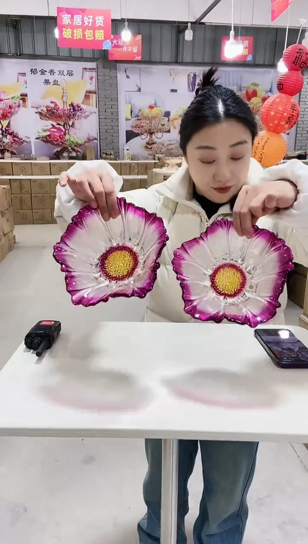 【闪购商品】玻璃紫色葵花果斗两个