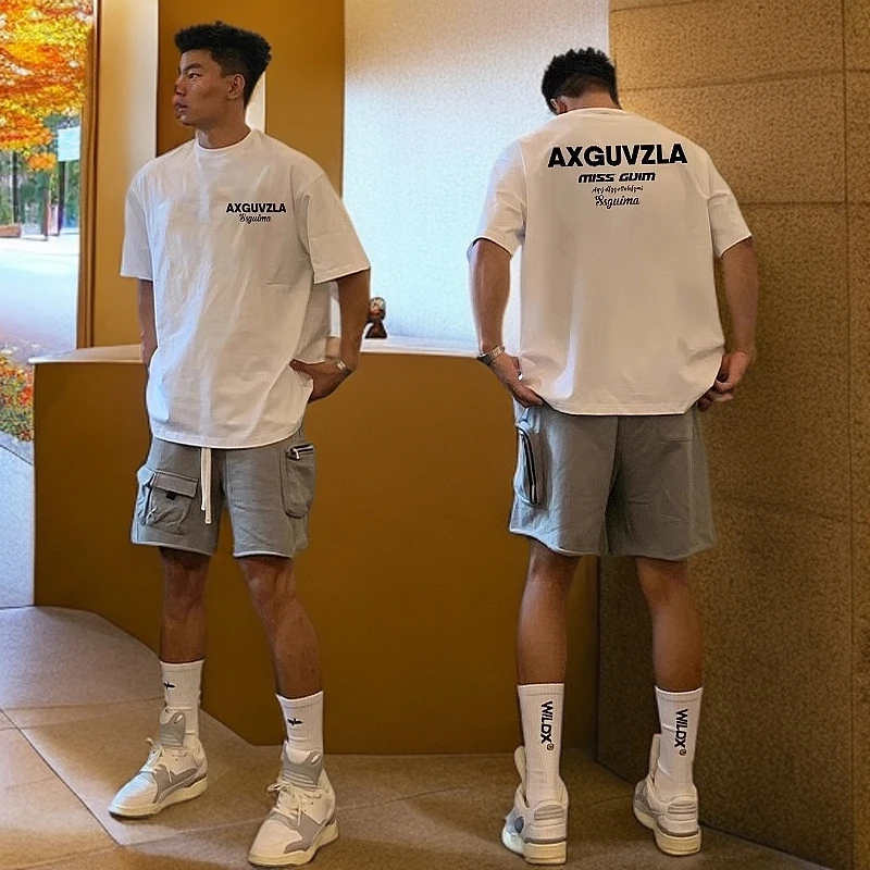 美式休闲创意印花纯棉重磅短袖T恤男款春夏潮牌圆领高街半袖T恤