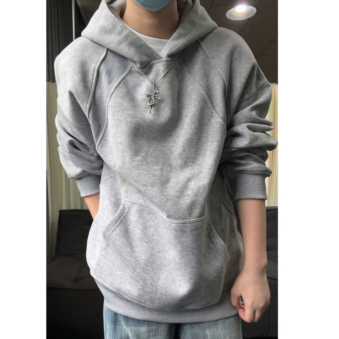 斜切380克重磅廓形解构连帽卫衣男秋季叠穿内搭上衣硬挺连帽外套