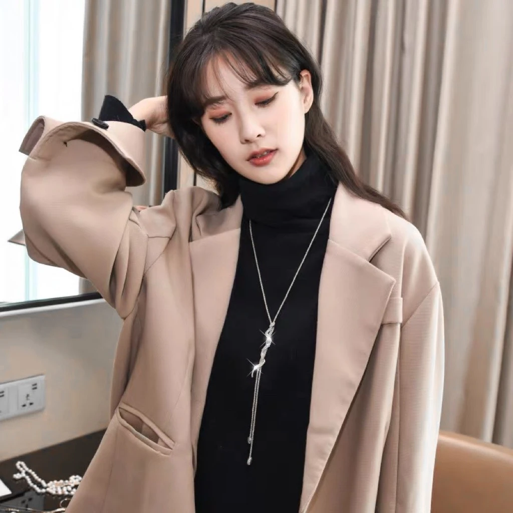 铜合金项链 2163小众设计款灵蛇抽拉项链时尚潮流钛钢项链