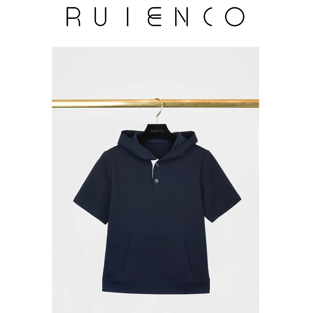 RuienCo.Sporty chic 新疆长绒棉夏宽松舒适短袖连帽上衣