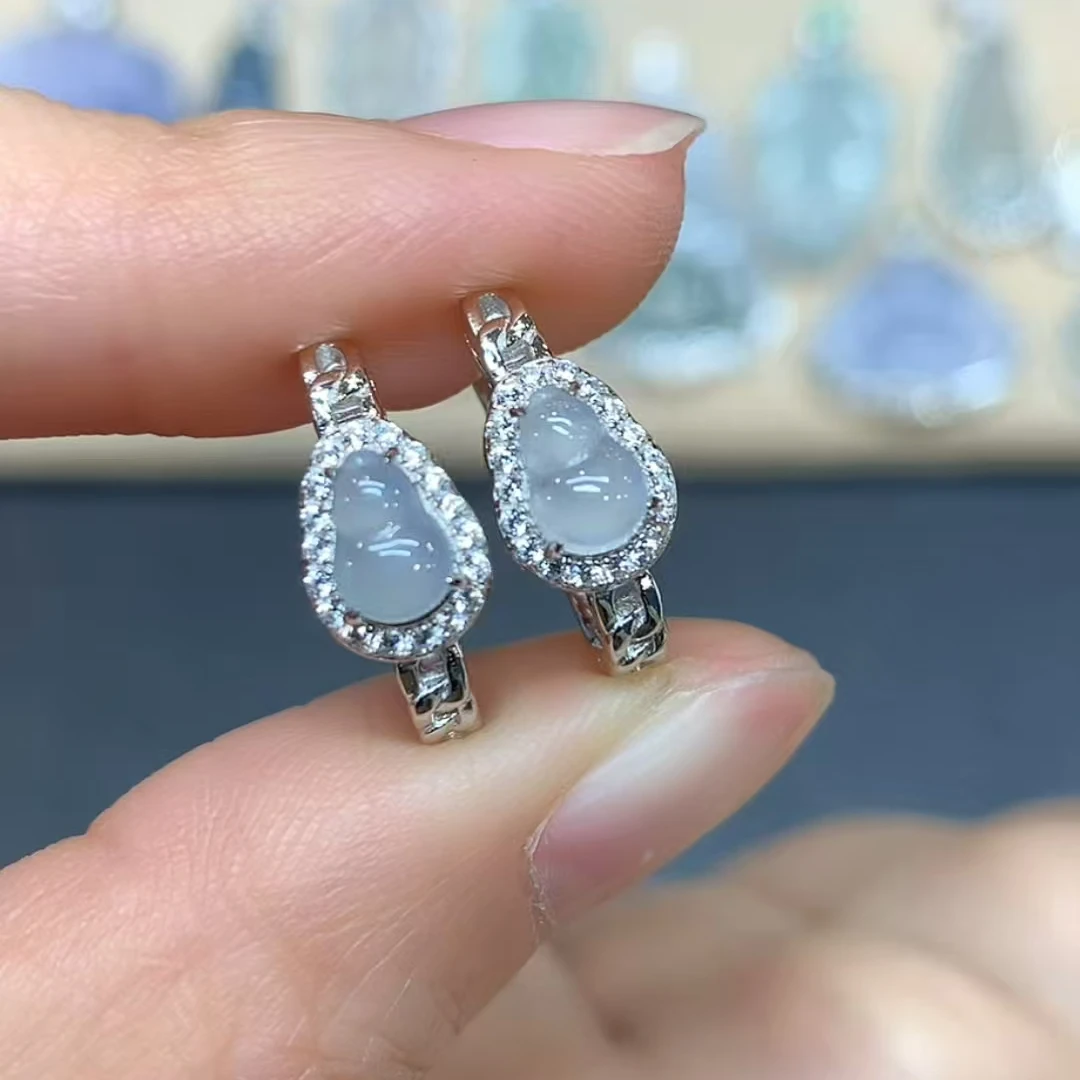 (EH-48-1)葫芦耳包-s925银镶翡翠耳饰首饰直播间多样性发其一