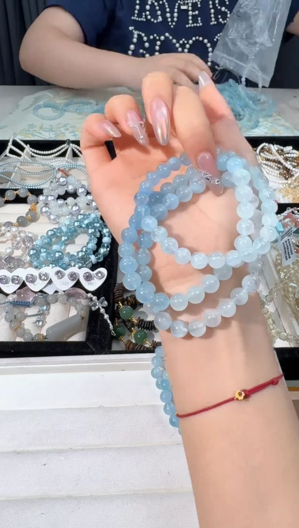 水晶手链未镶嵌有棉裂Z007渐变海蓝素圈