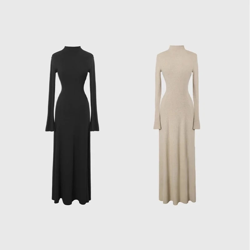 【万能裙】高个子女装秋冬半高领长款气质显瘦长袖连衣裙 Au228