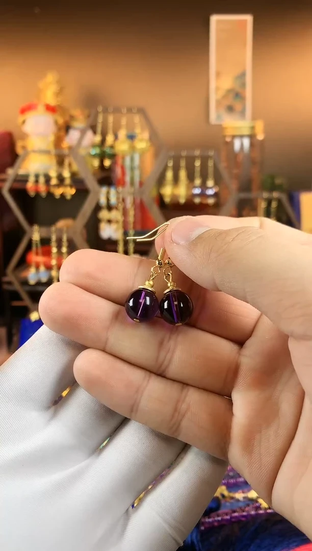 【闪购商品】紫晶耳饰银S925镀金镶嵌紫色水晶莲花耳钩